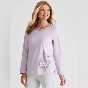 Lavender Floral Long Sleeve Women's Top by White Feather Sydney size Small